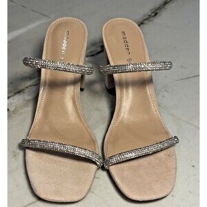 Madden Girl Womens Tilly Dress Sandals SZ 9.5M Block Heels Rhinestones Strap